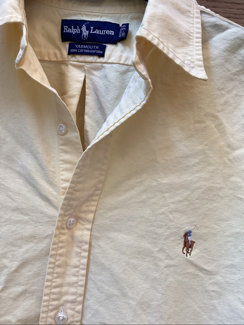Ralph Lauren vintage light yellow Yarmouth cotton Oxford button down shirt - Picture 3 of 11